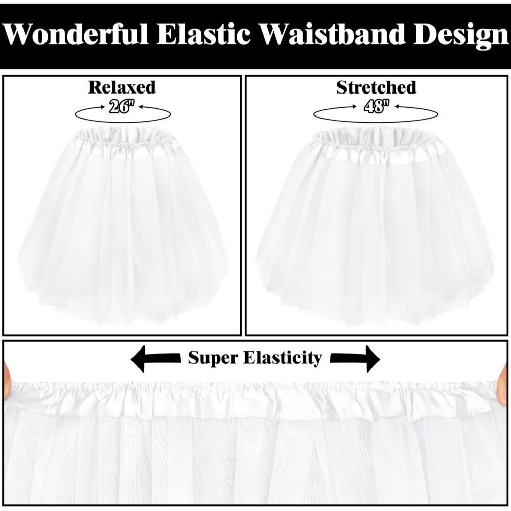 Women's White Adults 5 Layered Tulle Skirt Halloween Tutus Fluffy Skirts - Picture 5 of 6